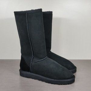 Ugg Classic Tall Shearling Boot, Black Suede, Womens Size 7 M / 38